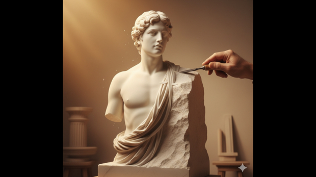 Chisel revealing a statue from marble -symbol of a coach uncovering a solopreneur’s potential.